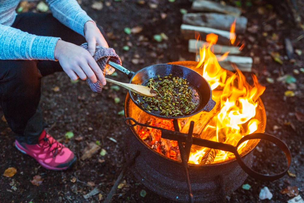 Campfire dinner during a weekend camping trip